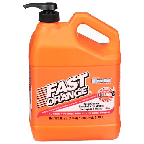 Fast Orange 25219 Pumice Lotion, Heavy Duty Hand Cleaner, Natural Citrus Scent, Waterless Cleaner for Mechanics, Strong Grease Fighter, 1 Gallon