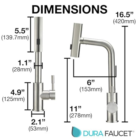 Dura Faucet Dura Faucet (DF-MK511X-SN) Rainfall RV Kitchen Faucet – Satin Nickel, Dual-Mode Rotating Spray - Outdoor Depot