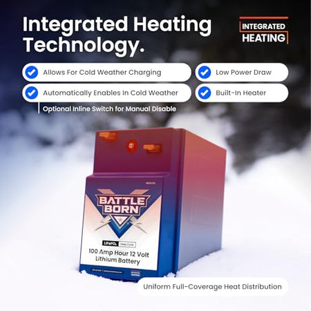 Battle Born Batteries 100Ah 12V GC2 Heated Lithium-Ion (LiFePO4) RV, Marine, Solar, & Off Grid Battery - - Outdoor-Depot.us