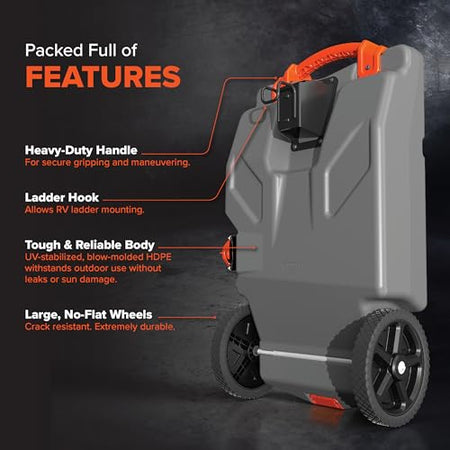 Camco Camco Rhino 36-Gallon RV Tote Tank - Features Large Heavy-Duty No-Flat Wheels & Built-in Gate Valve - - Outdoor Depot