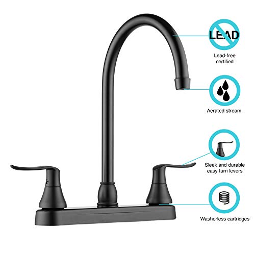Dura Faucet Dura Faucet DF-PK330HLH-MB RV Elegant J-Spout Swivel Kitchen Sink Faucet - Two Handle (Matte - Outdoor Depot