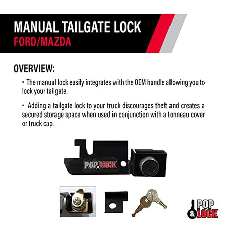 Pop & Lock Pop & Lock – Manual Tailgate Lock for Ford F150, Fits 1987 to 1996 - Works Only with Factory - Outdoor Depot