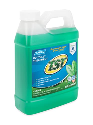 Camco TST Fresh Scent RV Toilet Treatment - Formaldehyde Free - Breaks Down Waste And Tissue - Septic Tank Safe - Treats up to 8-40 Gallon Holding Tanks (32 Ounce Bottle) (40226)