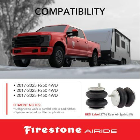 Airide Firestone Airide 2716 RED Label Extreme Duty Rear Air Spring Kit fits 2017-2025 Ford F250 F350 F450 - Outdoor Depot