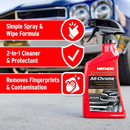 Mothers Mothers California Gold All-Chrome, 12 oz. – Cleans & Polishes Chrome, PVD & Chromed Plastics, - Outdoor Depot