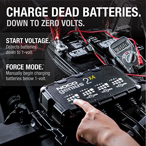 NOCO NOCO GENIUS2X4: 8A 4-Bank Smart Battery Charger (2A/Bank) - 6V/12V Automatic Maintainer, Trickle - Outdoor Depot