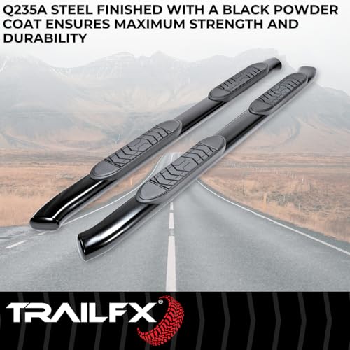 Trailfx TrailFX A7086B 5 Inch Oval Bent Nerf Bar Side Steps with Step Pads Black Powder-Coated Steel Welded - Outdoor Depot