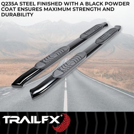 Trailfx TrailFX A7086B 5 Inch Oval Bent Nerf Bar Side Steps with Step Pads Black Powder-Coated Steel Welded - Outdoor Depot