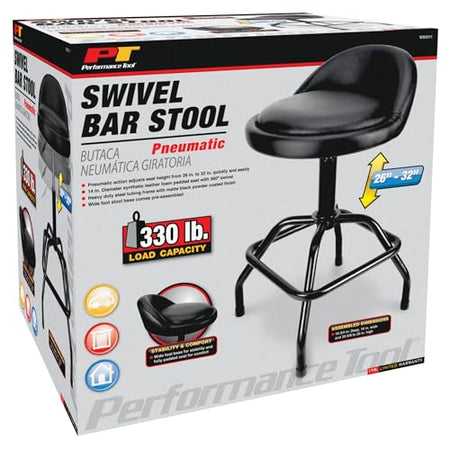 Performance Tool Performance Tool W85011 Pneumatic Swivel Bar Stool with Back Support, 360-Degree Swivel, - Outdoor Depot