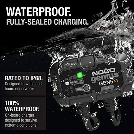 NOCO NOCO Genius GEN5X1: 1-Bank, 5A Onboard Battery Charger - 5A Per Bank, 12V Waterproof Marine Charger - Outdoor Depot