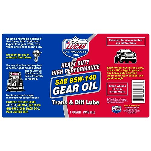 LUCAS Lucas Oil 10042 Heavy Duty High Performance SAE 85W-140 Gear Oil - 1 Quart - Outdoor Depot