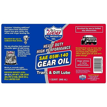 LUCAS Lucas Oil 10042 Heavy Duty High Performance SAE 85W-140 Gear Oil - 1 Quart - Outdoor Depot