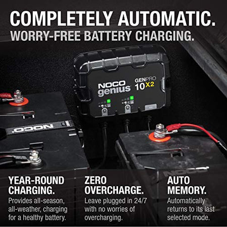 NOCO NOCO Genius GENPRO10X2: 2-Bank, 20A Onboard Battery Charger - 10A Per Bank, 12V Waterproof Marine - Outdoor Depot