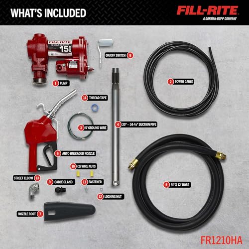 Fill-Rite Fill-Rite FR1210HA 12V 15 GPM Fuel Transfer Pump with Discharge Hose & Automatic Nozzle, Red | - Outdoor Depot