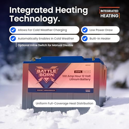 Battle Born Batteries 100Ah 12V Heated Lithium-Ion (LiFePO4) RV, Marine, Solar, & Off Grid Battery - - Outdoor-Depot.us