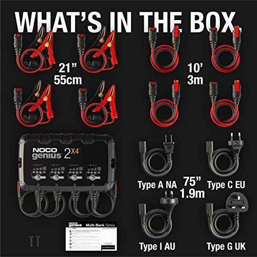 NOCO NOCO GENIUS2X4: 8A 4-Bank Smart Battery Charger (2A/Bank) - 6V/12V Automatic Maintainer, Trickle - Outdoor Depot
