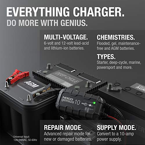 NOCO NOCO GENIUS10: 10A 6V/12V Smart Battery Charger – Automatic Maintainer, Trickle Charger & Desulfator - Outdoor Depot