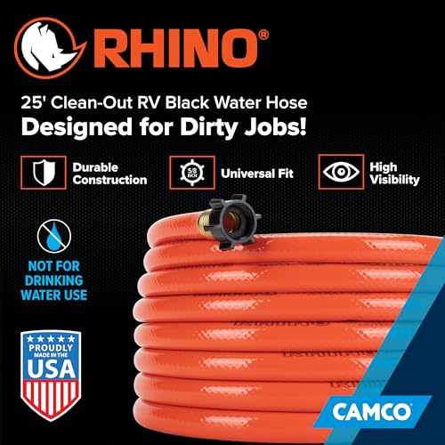 Camco Camco Rhino 25-Ft Clean-Out Camper/RV Black Water Hose - Features a Heavy-Duty PVC Design & Bright - Outdoor Depot
