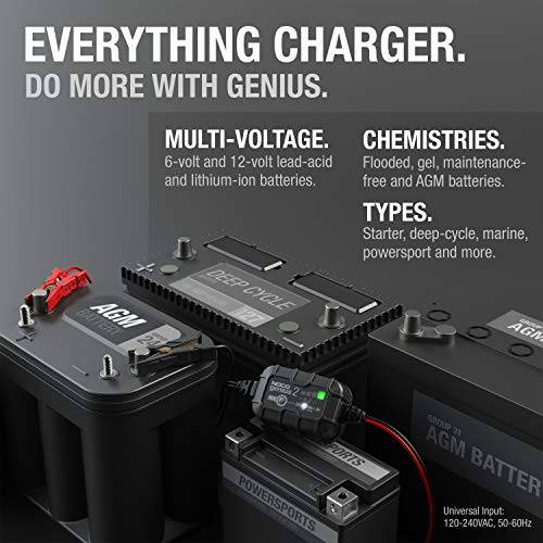 NOCO NOCO GENIUS2: 2A 6V/12V Smart Battery Charger – Automatic Maintainer, Trickle Charger & Desulfator with - Outdoor Depot