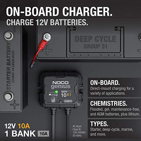NOCO NOCO Genius GENPRO10X1: 1-Bank, 10A Onboard Battery Charger - 10A Per Bank, 12V Waterproof Marine - Outdoor Depot
