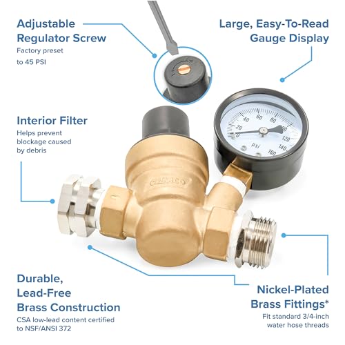 Camco Camco Adjustable RV/Marine Brass Water Pressure Regulator | Help Stop Damage to RV/Marine Appliances, - Outdoor Depot