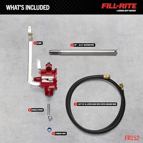 Fill-Rite Fill-Rite FR152 Piston Hand Pump with Hose & Nozzle Spout, Red - Outdoor Depot