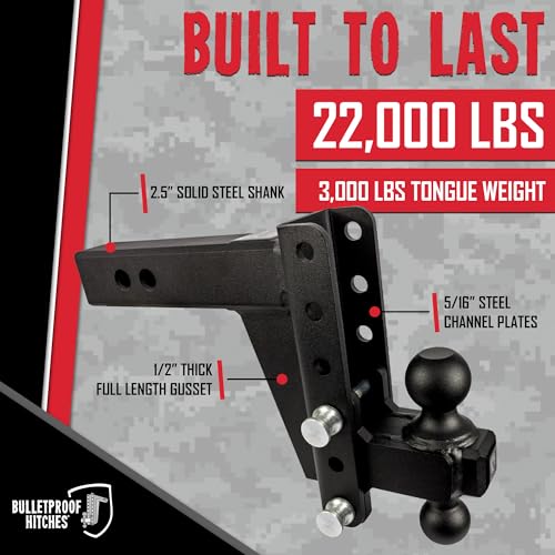 BulletProof Hitches BulletProof Hitches - 2.5" Adjustable Heavy Duty Trailer Hitch (22,000 lb. Rating) - 6" - Outdoor Depot