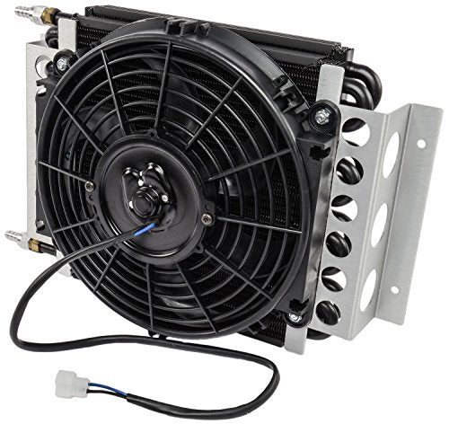 Derale Fluid Cooler and Fan, 15-3/4 x 11-1/2 x 5 in, Tube Type, 6 AN Male Inlet/Outlet, Fittings, - Outdoor Depot