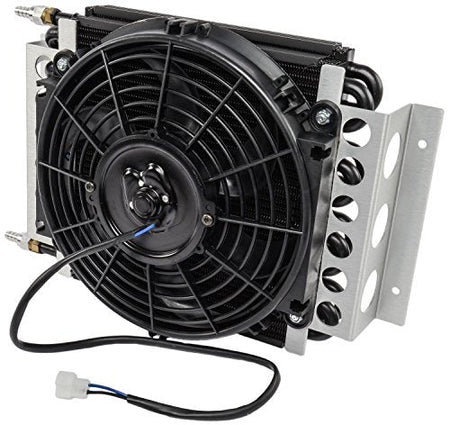 Derale Fluid Cooler and Fan, 15-3/4 x 11-1/2 x 5 in, Tube Type, 6 AN Male Inlet/Outlet, Fittings, - Outdoor Depot