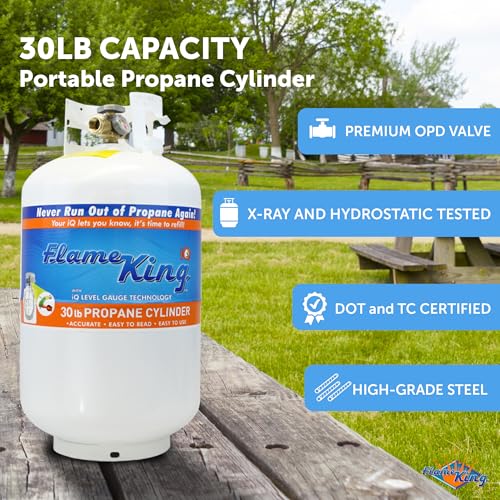 Flame King Flame King YSN330 30lb Steel Propane Tank Cylinder with Gauge and OPD Valve for Grills and BBQs, - Outdoor Depot