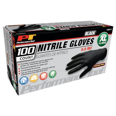 Performance Tool Performance Tool W89013 Black Nitrile Gloves | Disposable, Powder Free, latex rubber free, - Outdoor Depot