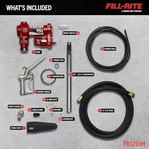 Fill-Rite Fill-Rite FR1210H 12V 15 GPM Fuel Transfer Pump with Discharge Hose & Manual Nozzle | Gasoline, - Outdoor Depot