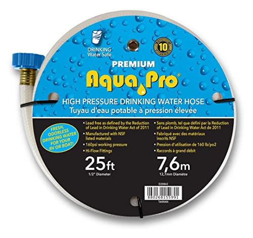 Aquapro Aqua Pro W20863 Fresh Water Hose WATER HOSES RV, 1/2 Inch Diameter, 25 Foot Length, NSF Approved, - Outdoor Depot