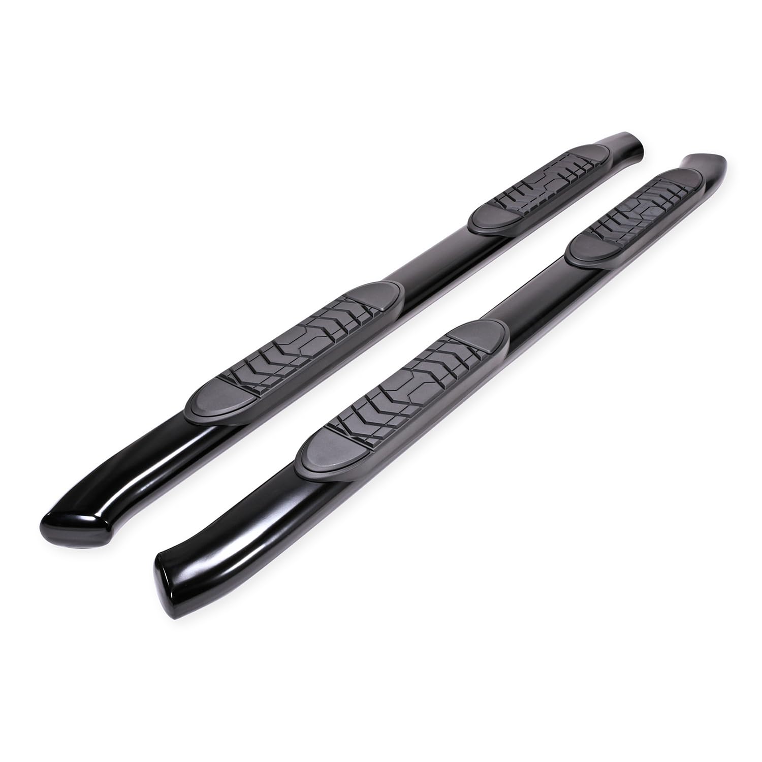 Trailfx TrailFX A7086B 5 Inch Oval Bent Nerf Bar Side Steps with Step Pads Black Powder-Coated Steel Welded - Outdoor Depot