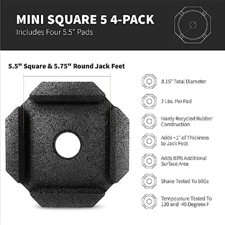 SnapPad SnapPad Mini Square 5 (Pack of 4) | Four-Point RV Leveling System, 5.5" Square to 5.75" Round Jack - Outdoor Depot