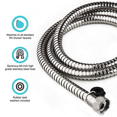 Dura Faucet Dura Faucet DF-SA200-CP RV 60 inch Flexible Stainless Steel Handheld Shower Head Hose (Chrome) - Outdoor Depot