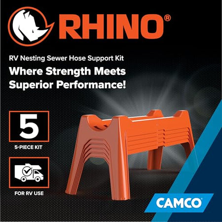 Camco Camco Rhino RV Sewer Hose Support Kit - Extends Over Uneven Terrain for Easy Drainage - Supports Up to - Outdoor Depot