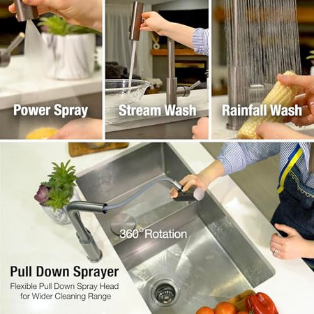 Dura Faucet Dura Faucet (DF-MK511X-SN) Rainfall RV Kitchen Faucet – Satin Nickel, Dual-Mode Rotating Spray - Outdoor Depot