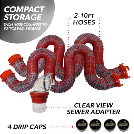 Valterra Valterra Viper 20-Foot RV Sewer Hose Kit, Universal Sewer Hose for RV Camper, Includes 2 Attachable - Outdoor Depot