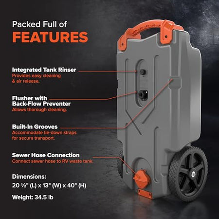 Camco Camco Rhino 21-Gallon RV Portable Waste Tank - Features Large Heavy-Duty No-Flat Wheels & Low Drain - Outdoor Depot
