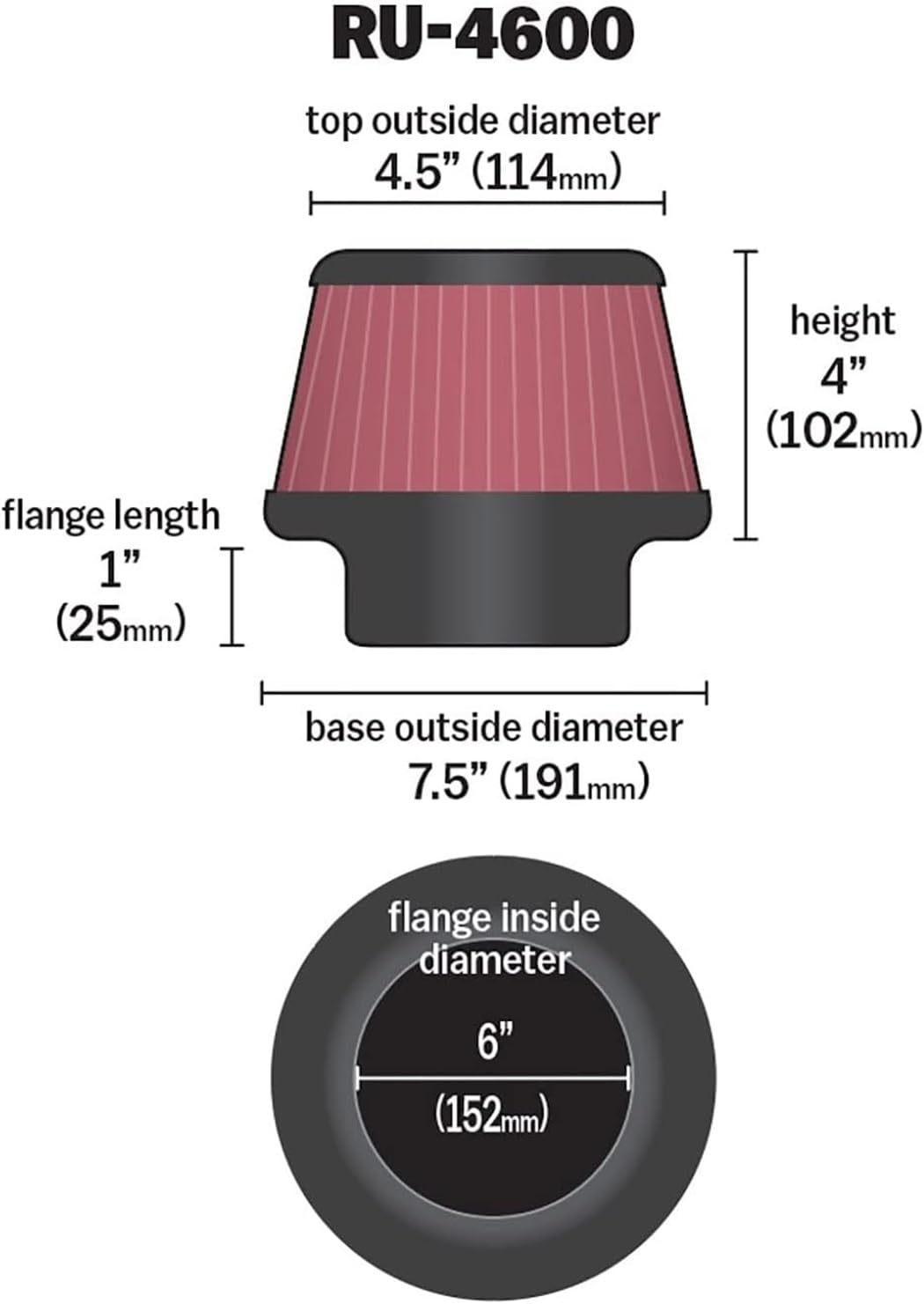 K&N K&N High-Flow Original Lifetime Universal Clamp-On Air Filter: High Performance, Premium, Washable: - Outdoor Depot