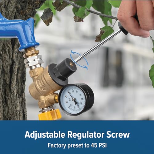 Camco Camco Adjustable RV/Marine Brass Water Pressure Regulator | Help Stop Damage to RV/Marine Appliances, - Outdoor Depot