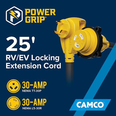 Camco Camco PowerGrip 25-Ft 30 Amp RV Extension Cord w/Locking End - Features NEMA TT-30P Male & - Outdoor Depot