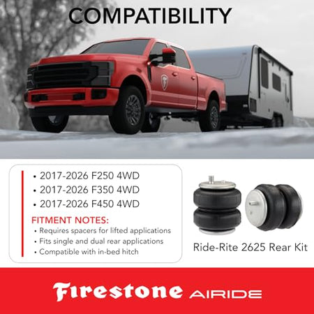 Airide Firestone Airide 2625 Rear Air Spring Kit fits 2017-2026 F250 F350 4WD | Load Capacity of 5,000 - Outdoor Depot