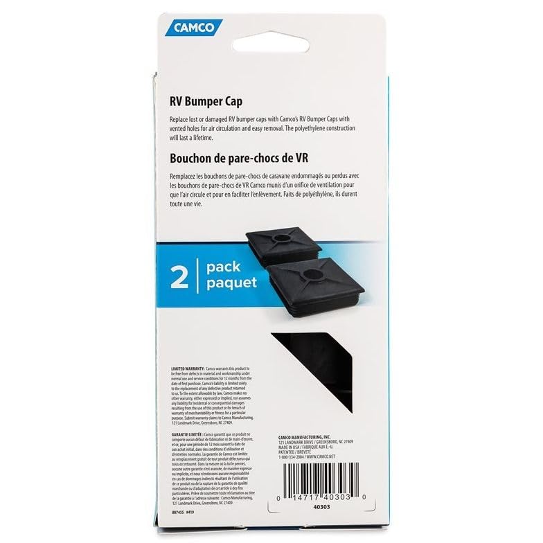 Camco Camco 4-Inch RV Bumper Caps | Easy Removal | Durable Construction | Black, 2-pack (40303) - Outdoor Depot