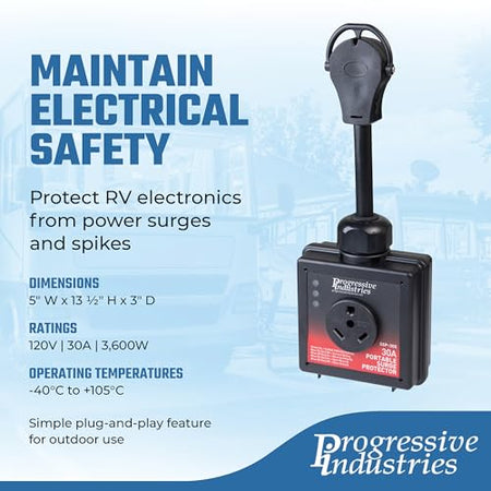 Progressive Industries Progressive Industries SSP-30X Portable RV Smart Surge Protector, Black, 30 Amp - Outdoor Depot
