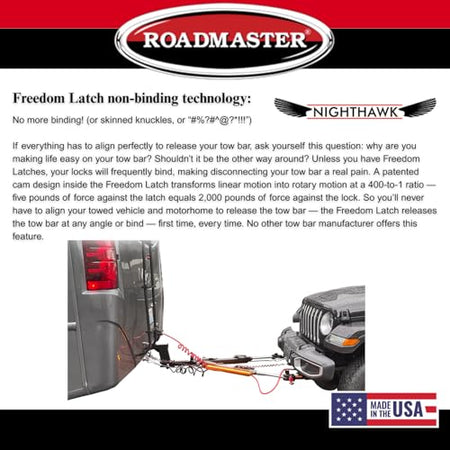 Roadmaster Roadmaster 676 Nighthawk Tow Bar fits Roadmaster Baseplates | Hauls Up to 8,000 lbs | Non-Binding - Outdoor Depot