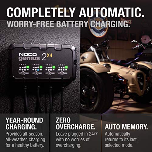 NOCO NOCO GENIUS2X4: 8A 4-Bank Smart Battery Charger (2A/Bank) - 6V/12V Automatic Maintainer, Trickle - Outdoor Depot