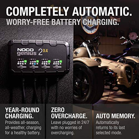 NOCO NOCO GENIUS2X4: 8A 4-Bank Smart Battery Charger (2A/Bank) - 6V/12V Automatic Maintainer, Trickle - Outdoor Depot