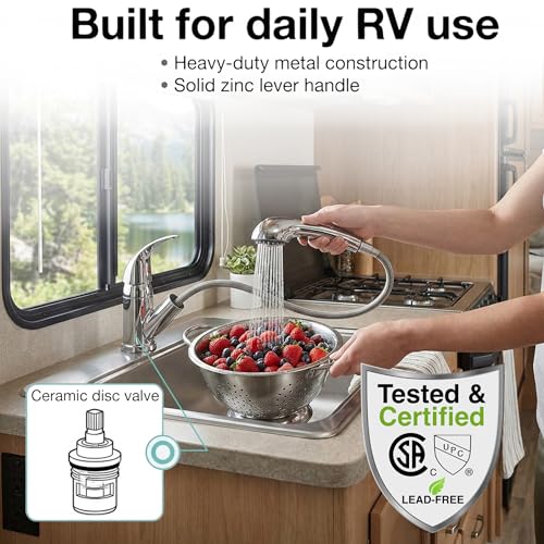 Dura Faucet Dura Faucet DF-NMK852-CP RV Pull-Out Swivel Single Handle Kitchen Sink Faucet - One-Hole (Chrome) - Outdoor Depot